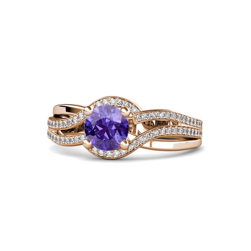 Aimee Signature Iolite and Diamond Bypass Halo Engagement Ring 