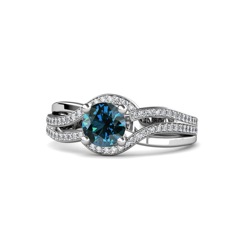 Aimee Signature Blue and White Diamond Bypass Halo Engagement Ring 