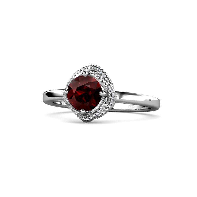 Anneka Signature Red Garnet and Diamond Halo Engagement Ring 