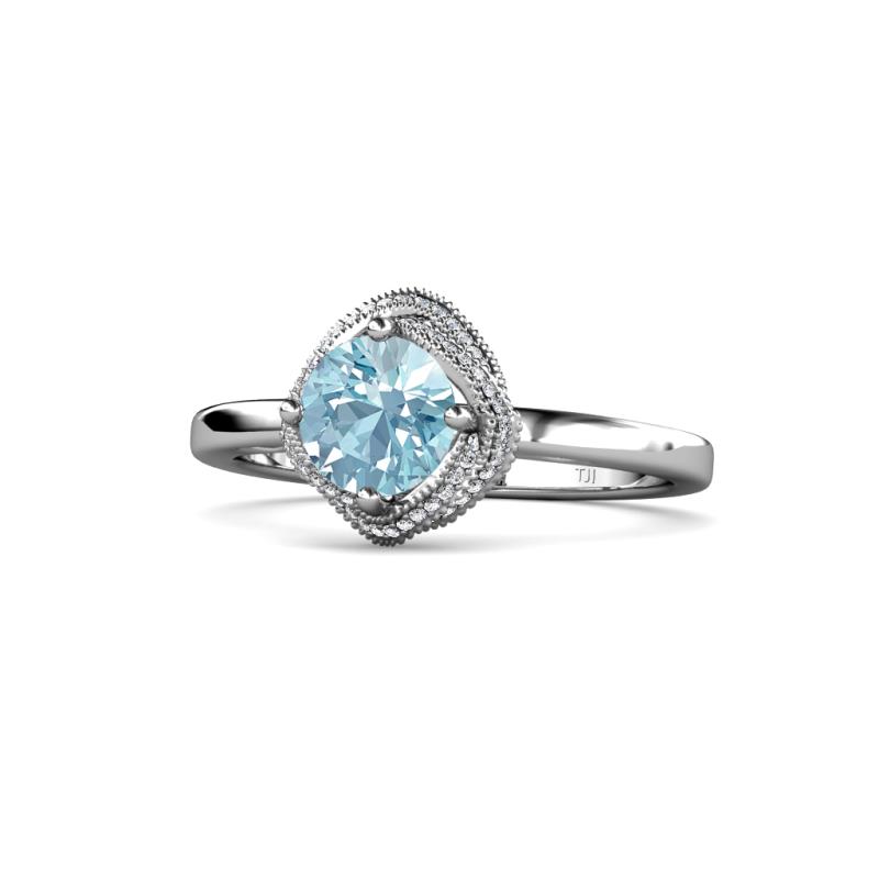 Anneka Signature Aquamarine and Diamond Halo Engagement Ring 