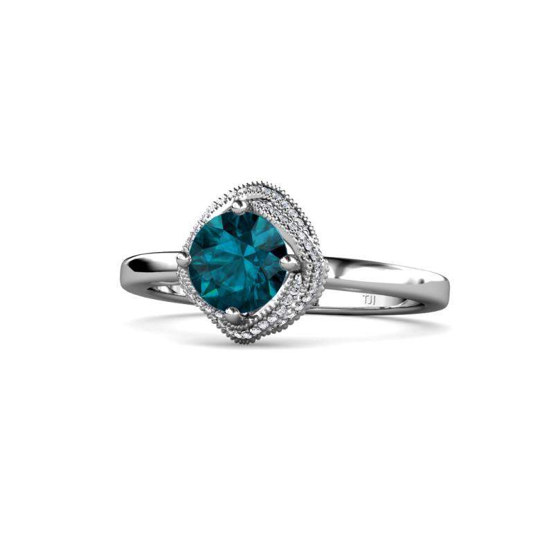 Anneka Signature London Blue Topaz and Diamond Halo Engagement Ring 