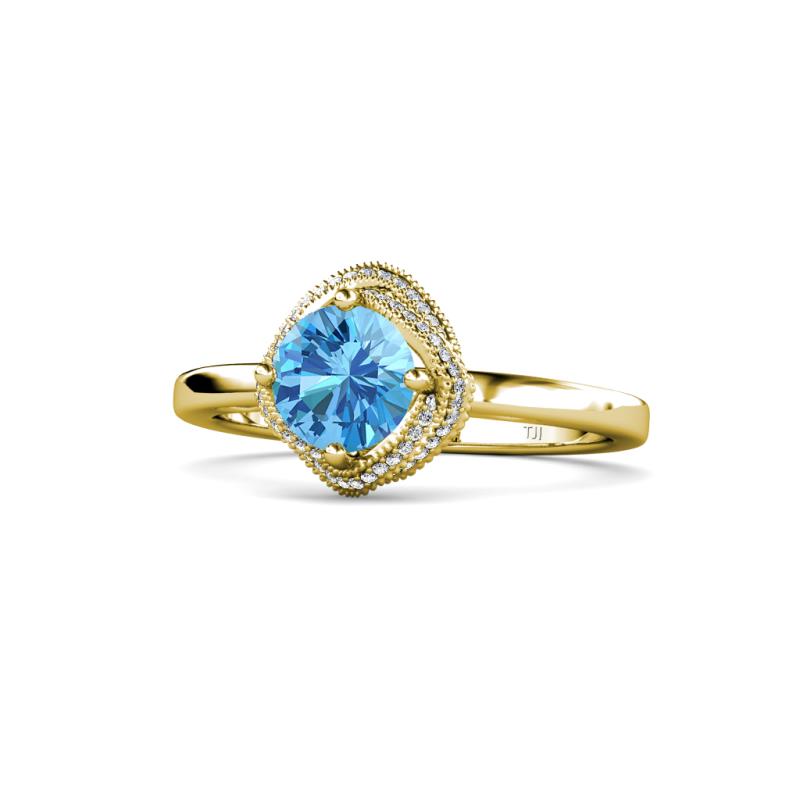 Anneka Signature Blue Topaz and Diamond Halo Engagement Ring 