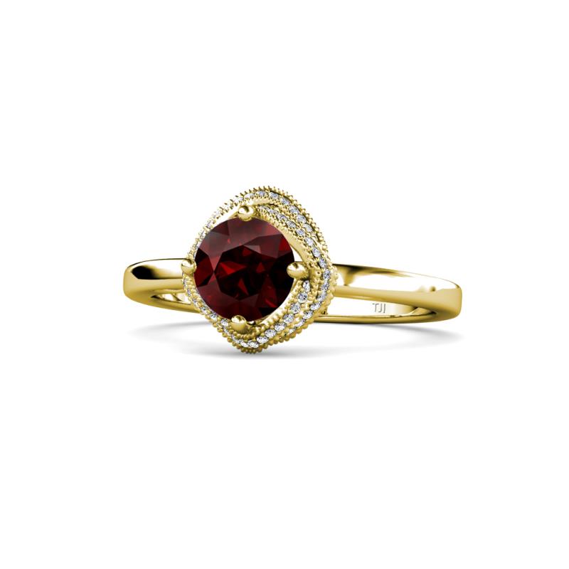 Anneka Signature Red Garnet and Diamond Halo Engagement Ring 