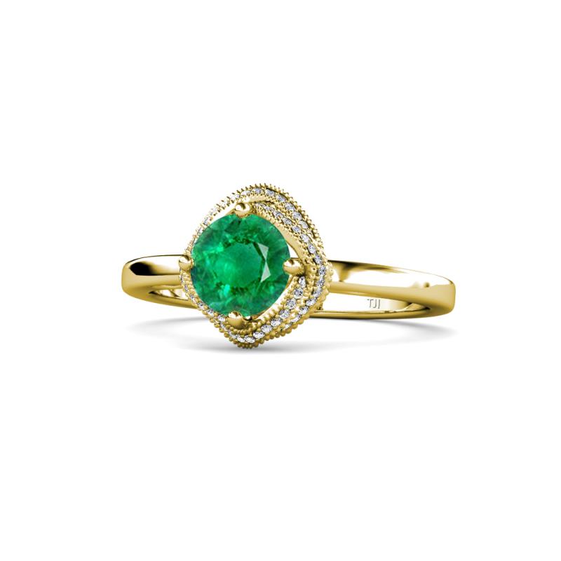 Anneka Signature Emerald and Diamond Halo Engagement Ring 