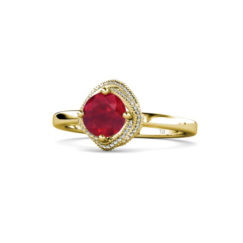 Anneka Signature Ruby and Diamond Halo Engagement Ring 