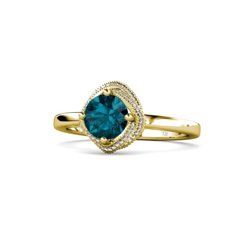 Anneka Signature London Blue Topaz and Diamond Halo Engagement Ring 