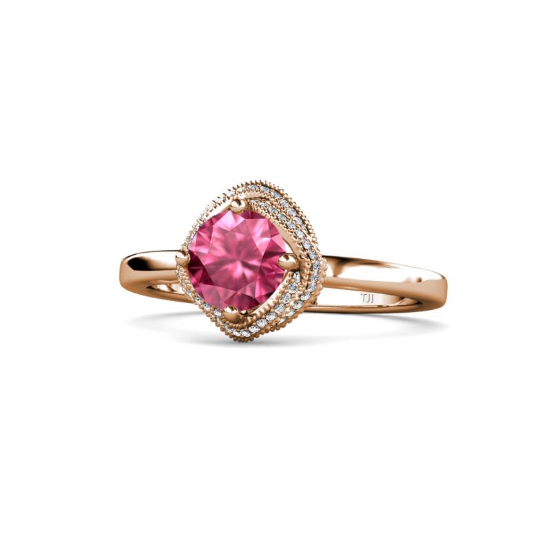 Anneka Signature Pink Tourmaline and Diamond Halo Engagement Ring 