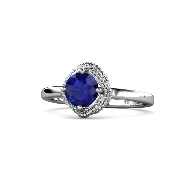 Anneka Signature Blue Sapphire and Diamond Halo Engagement Ring 