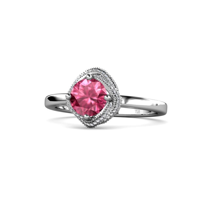 Anneka Signature Pink Tourmaline and Diamond Halo Engagement Ring 