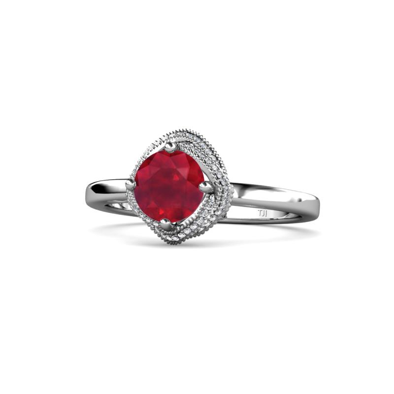 Anneka Signature Ruby and Diamond Halo Engagement Ring 