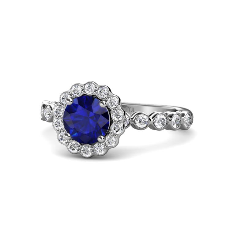 Aelan Signature Diamond and Blue Sapphire Floral Halo Engagement Ring 