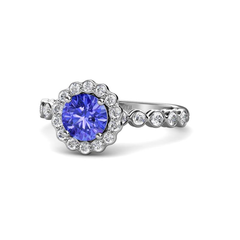 Aelan Signature Round Tanzanite and Diamond Floral Halo Engagement Ring 