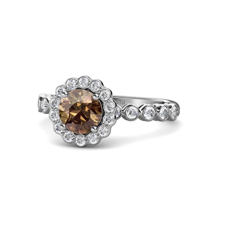 Aelan Signature Smoky Quartz and Diamond Floral Halo Engagement Ring 