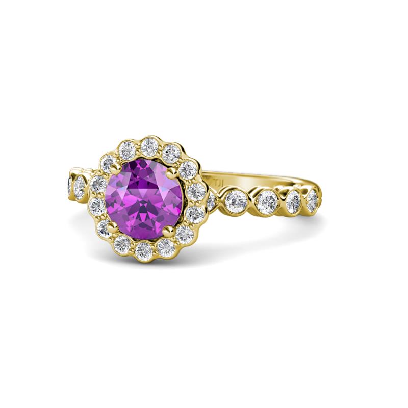 Aelan Signature Amethyst and Diamond Floral Halo Engagement Ring 