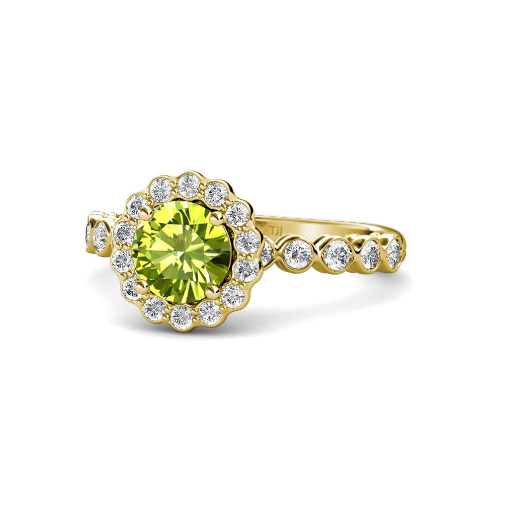 Aelan Signature Peridot and Diamond Floral Halo Engagement Ring 