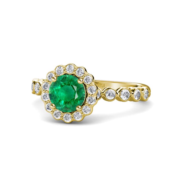 Aelan Signature Emerald and Diamond Floral Halo Engagement Ring 