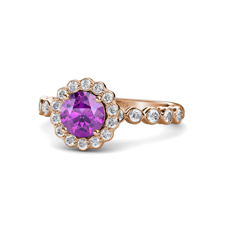 Aelan Signature Amethyst and Diamond Floral Halo Engagement Ring 