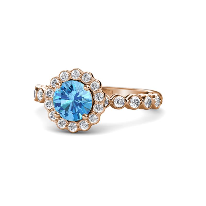 Aelan Signature Blue Topaz and Diamond Floral Halo Engagement Ring 