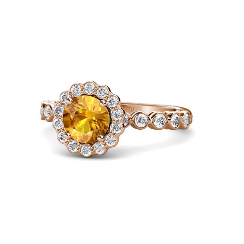 Aelan Signature Citrine and Diamond Floral Halo Engagement Ring 