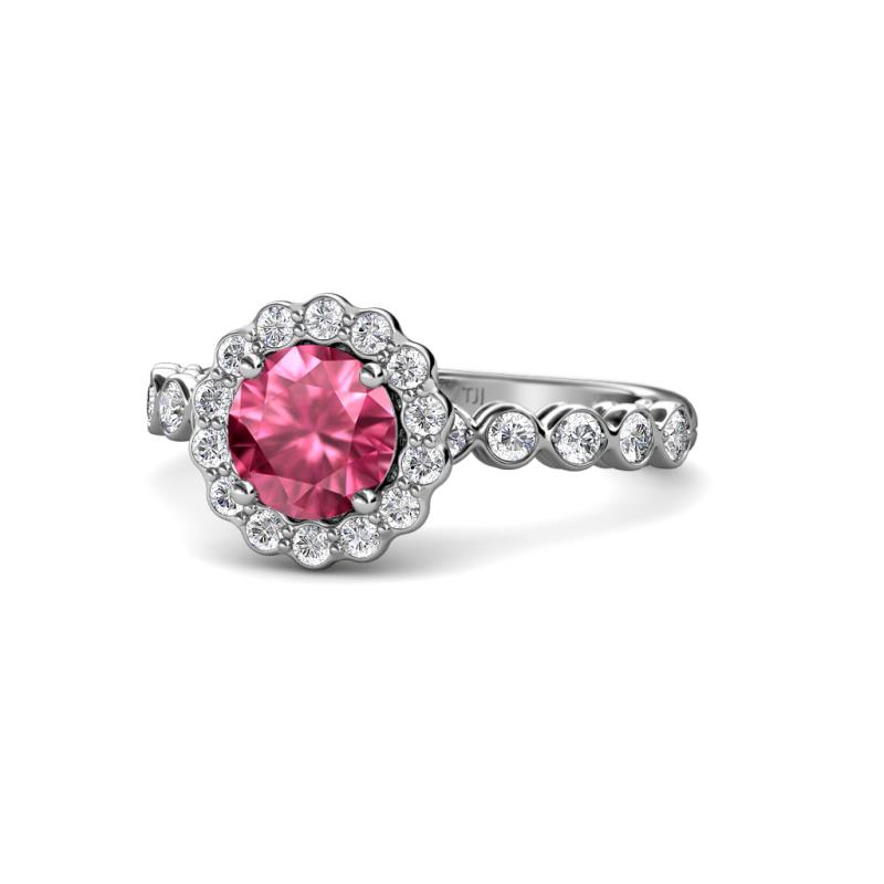 Aelan Signature Pink Tourmaline and Diamond Floral Halo Engagement Ring 