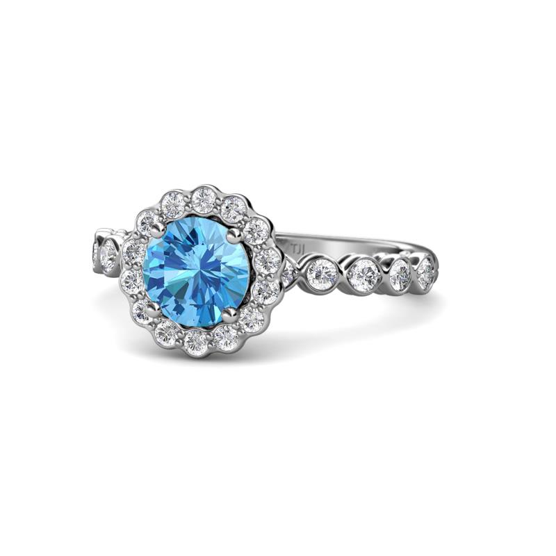 Aelan Signature Blue Topaz and Diamond Floral Halo Engagement Ring 