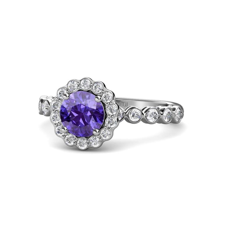 Aelan Signature Iolite and Diamond Floral Halo Engagement Ring 