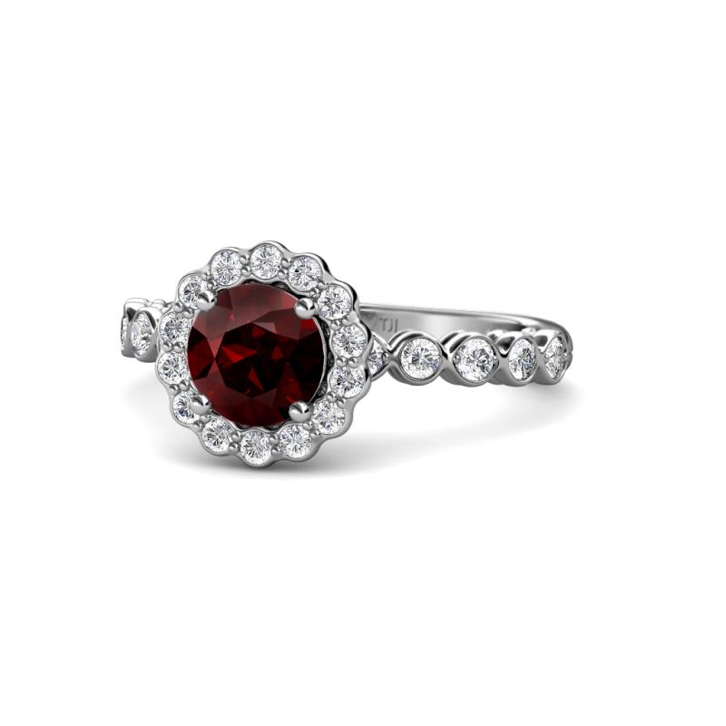 Aelan Signature Red Garnet and Diamond Floral Halo Engagement Ring 