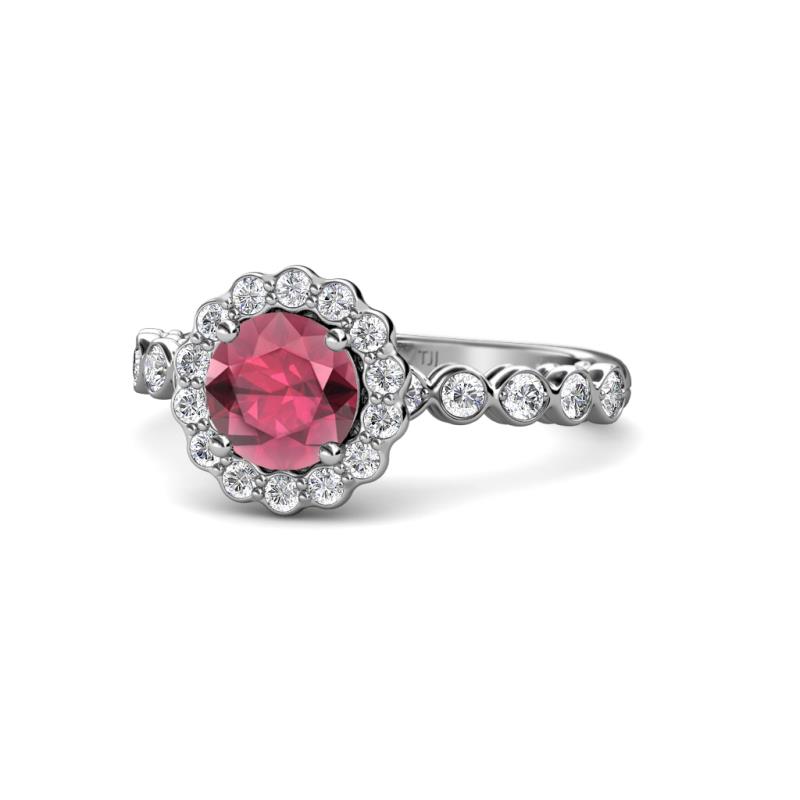 Aelan Signature Rhodolite Garnet and Diamond Floral Halo Engagement Ring 