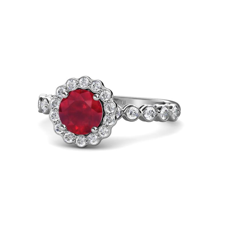 Aelan Signature Ruby and Diamond Floral Halo Engagement Ring 
