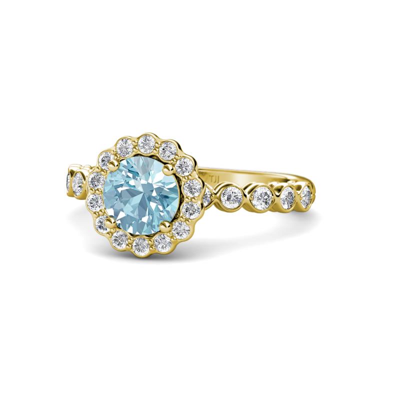 Aelan Signature Aquamarine and Diamond Floral Halo Engagement Ring 