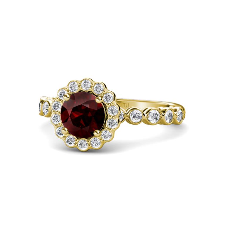 Aelan Signature Red Garnet and Diamond Floral Halo Engagement Ring 