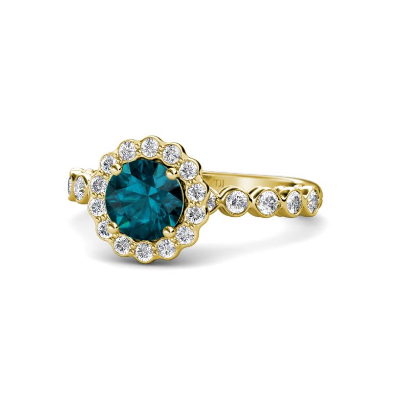 Aelan Signature London Blue Topaz and Diamond Floral Halo Engagement Ring 