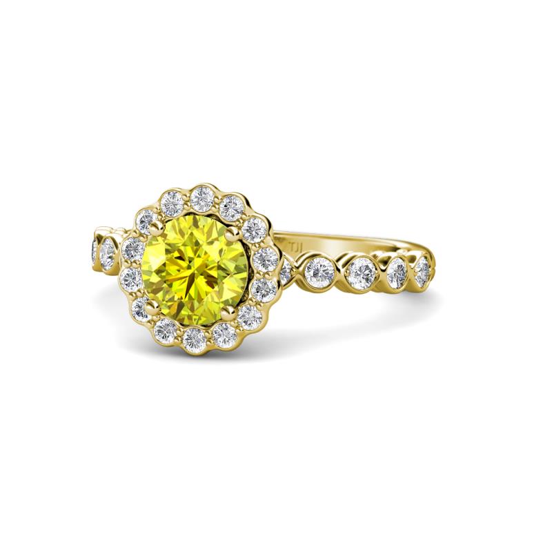 Aelan Signature Yellow and White Diamond Floral Halo Engagement Ring 