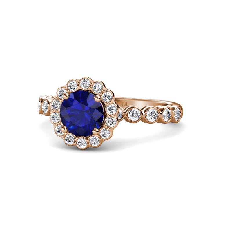 Aelan Signature Blue Sapphire and Diamond Floral Halo Engagement Ring 