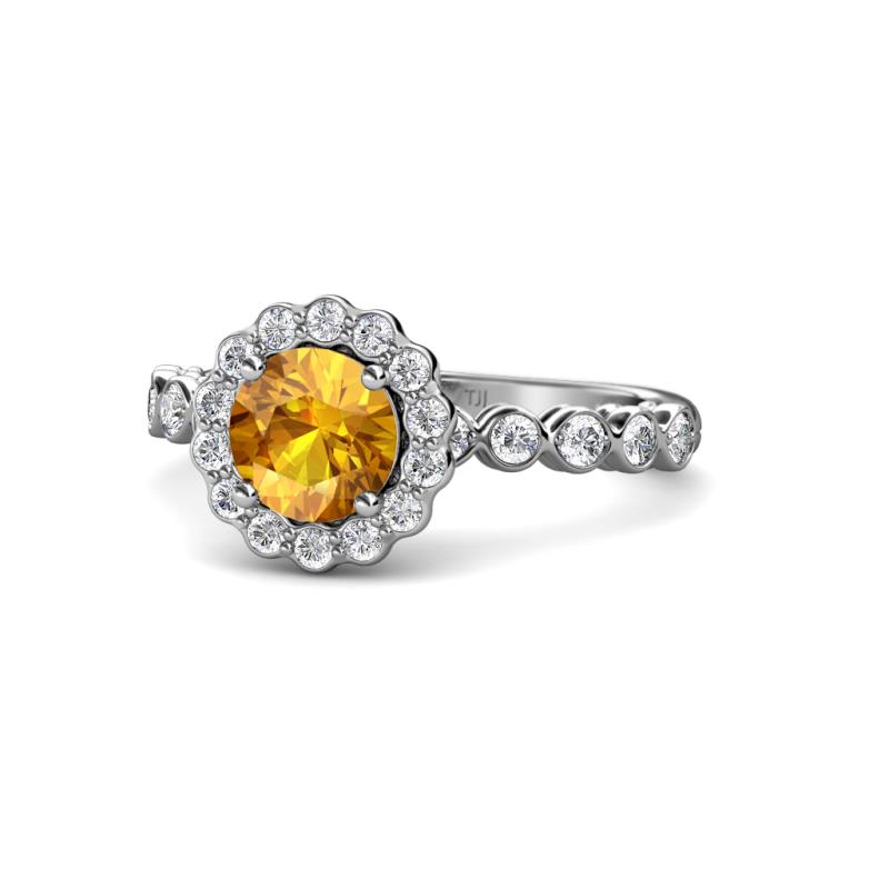 Aelan Signature Citrine and Diamond Floral Halo Engagement Ring 
