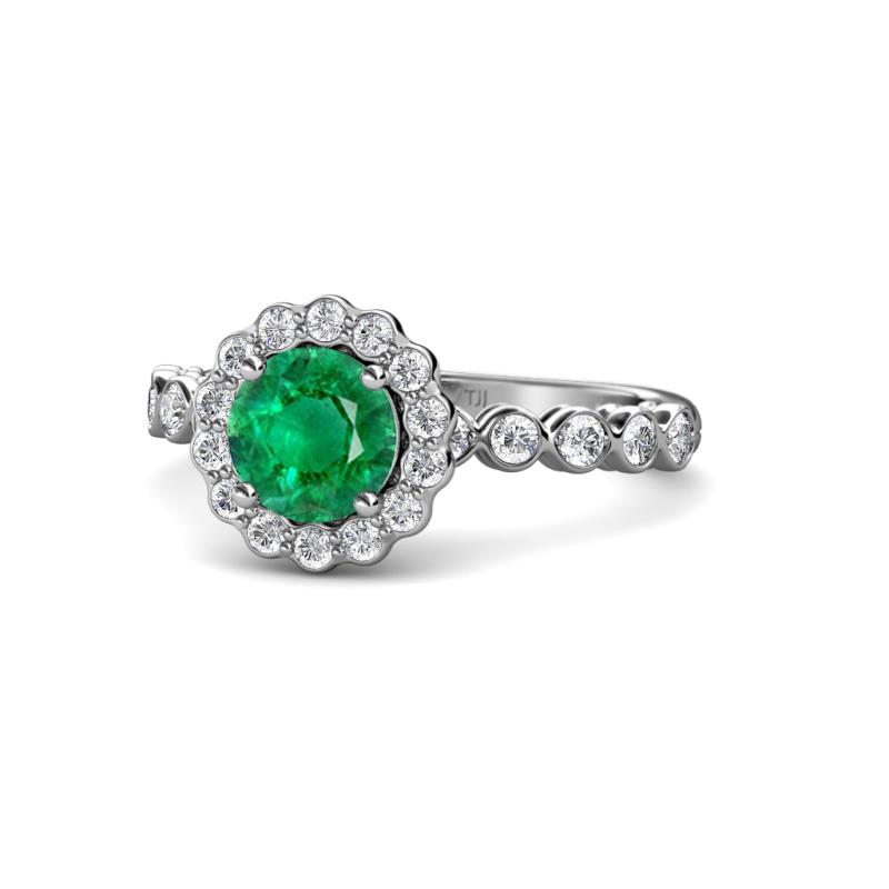 Aelan Signature Emerald and Diamond Floral Halo Engagement Ring 