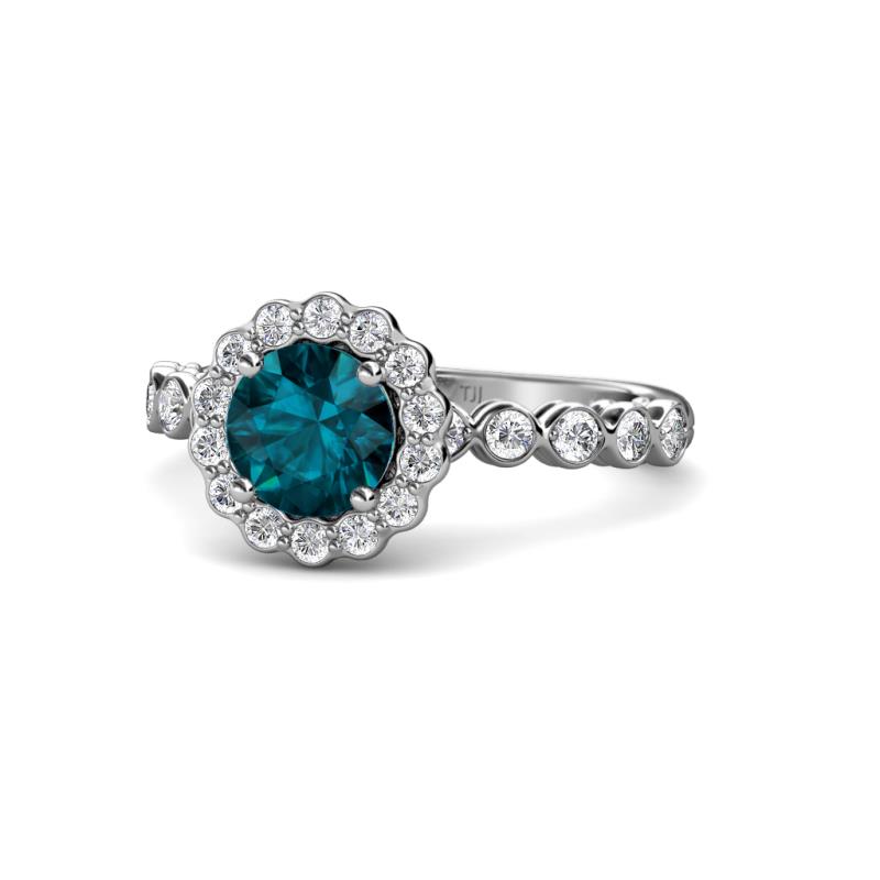 Aelan Signature London Blue Topaz and Diamond Floral Halo Engagement Ring 