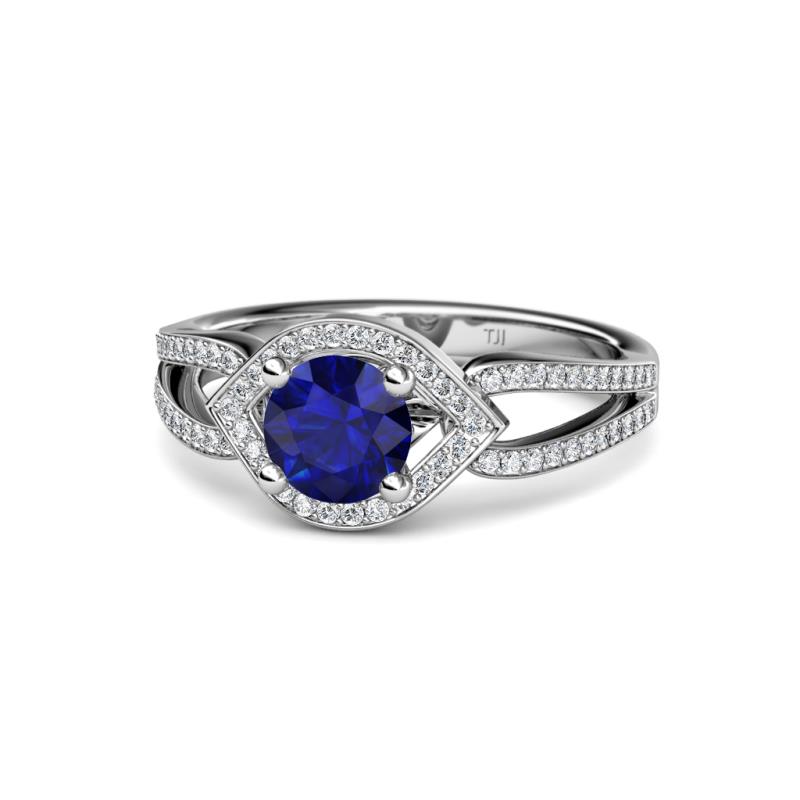 Liora Signature Blue Sapphire and Diamond Eye Halo Engagement Ring 