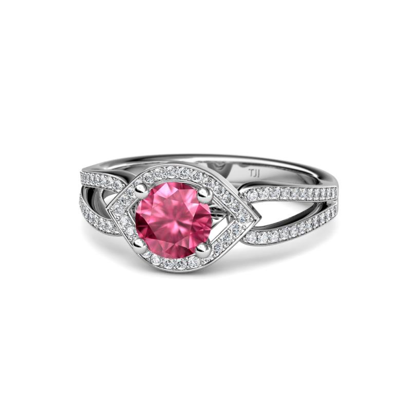 Liora Signature Pink Tourmaline and Diamond Eye Halo Engagement Ring 