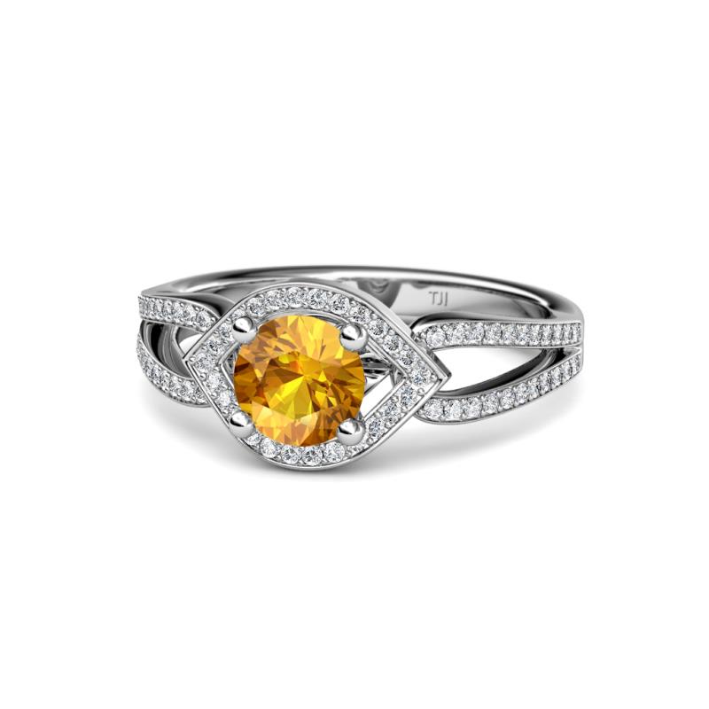 Liora Signature Citrine and Diamond Eye Halo Engagement Ring 