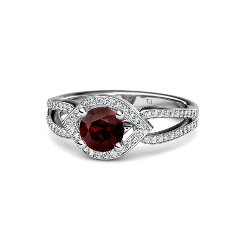 Liora Signature Red Garnet and Diamond Eye Halo Engagement Ring 
