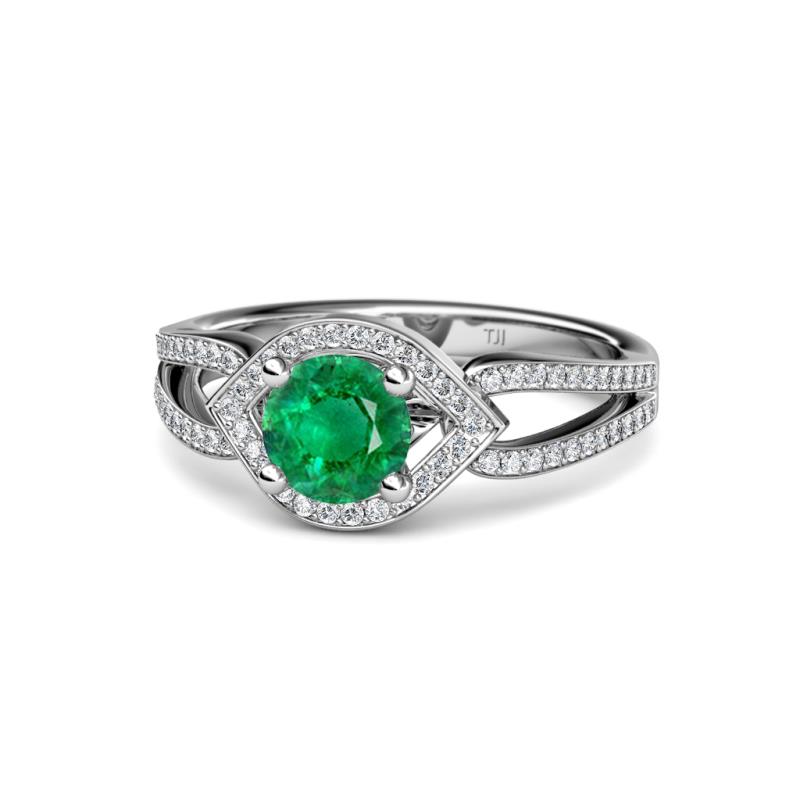 Liora Signature Emerald and Diamond Eye Halo Engagement Ring 