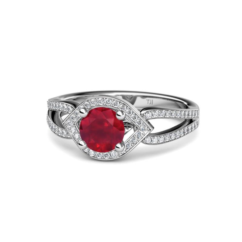 Liora Signature Ruby and Diamond Eye Halo Engagement Ring 