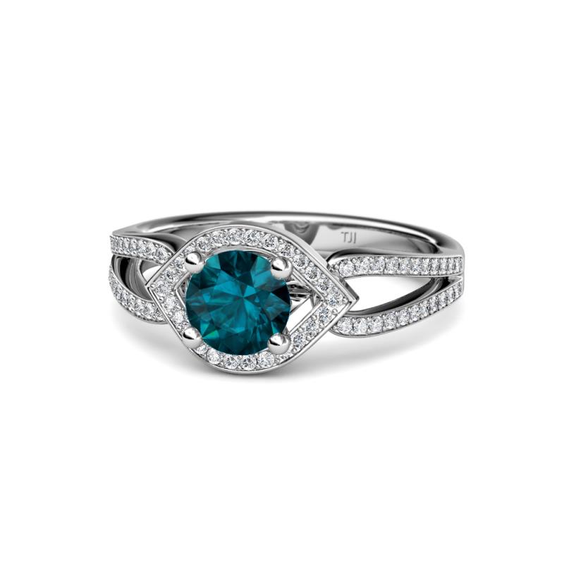 Liora Signature London Blue Topaz and Diamond Eye Halo Engagement Ring 