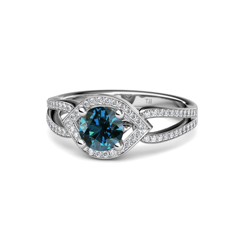 Liora Signature Blue and White Diamond Eye Halo Engagement Ring 