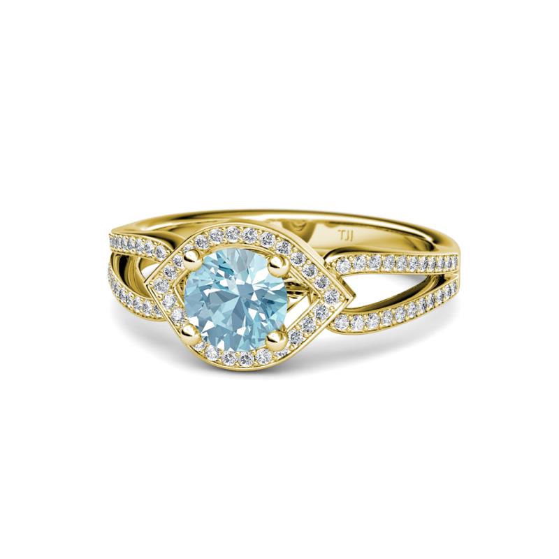 Liora Signature Aquamarine and Diamond Eye Halo Engagement Ring 