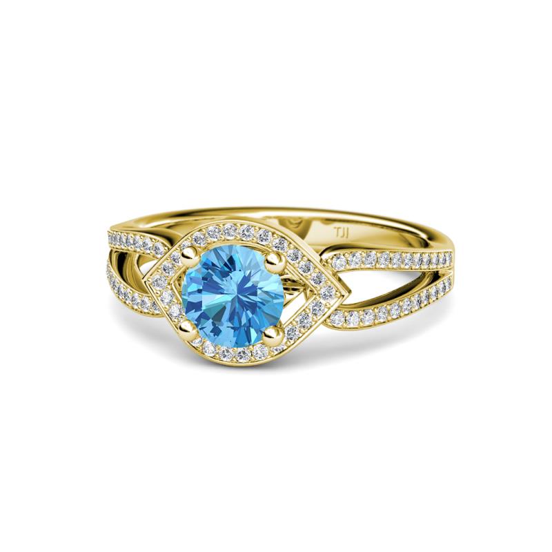 Liora Signature Blue Topaz and Diamond Eye Halo Engagement Ring 