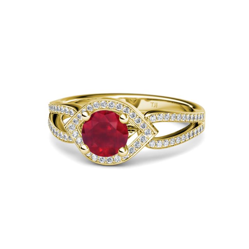 Liora Signature Ruby and Diamond Eye Halo Engagement Ring 