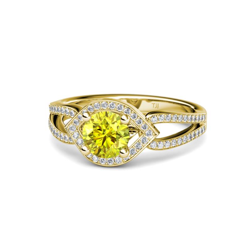 Liora Signature Yellow and White Diamond Eye Halo Engagement Ring 