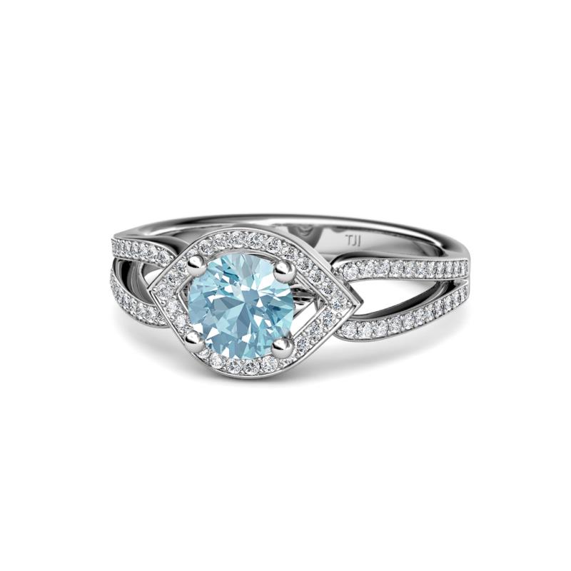 Liora Signature Aquamarine and Diamond Eye Halo Engagement Ring 